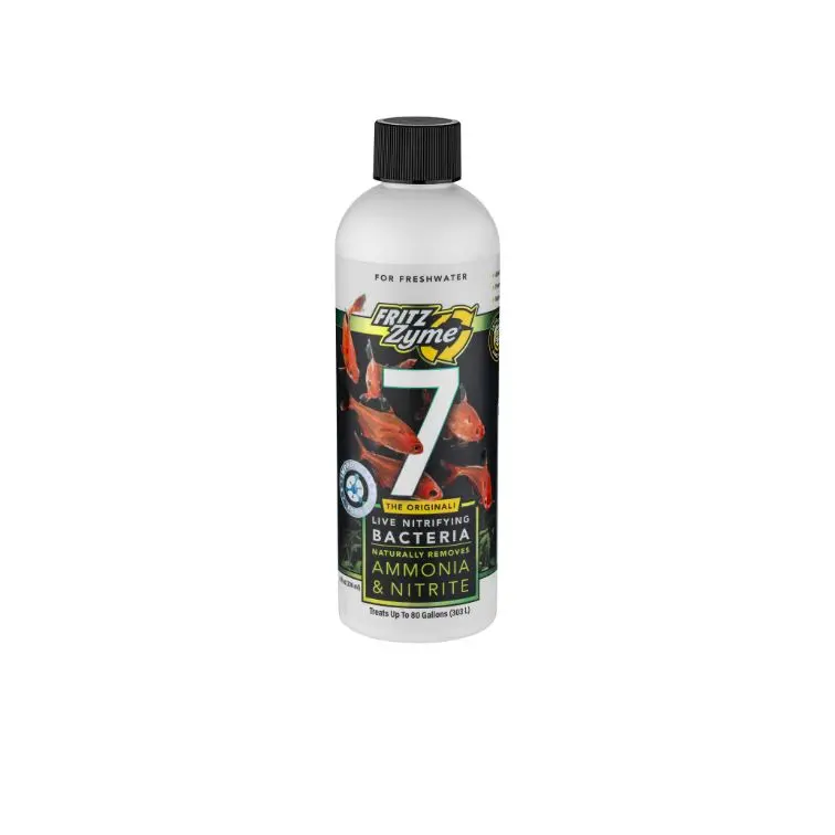 FritzZyme 7, nitrifying bacteria, live nitrifying bacteria, aquarium cycle booster, ammonia remover bacteria, nitrite control, biofilter seed bacteria, freshwater cycling bacteria, room-temperature stable bacteria, aquarium bacteria helps fishless cycle